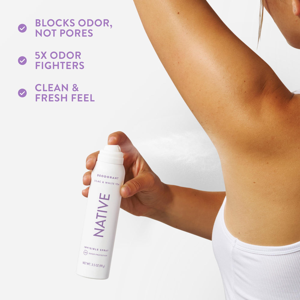 Native Deodorant Lilac and White Tea scent visuals evoke luxurious freshness.