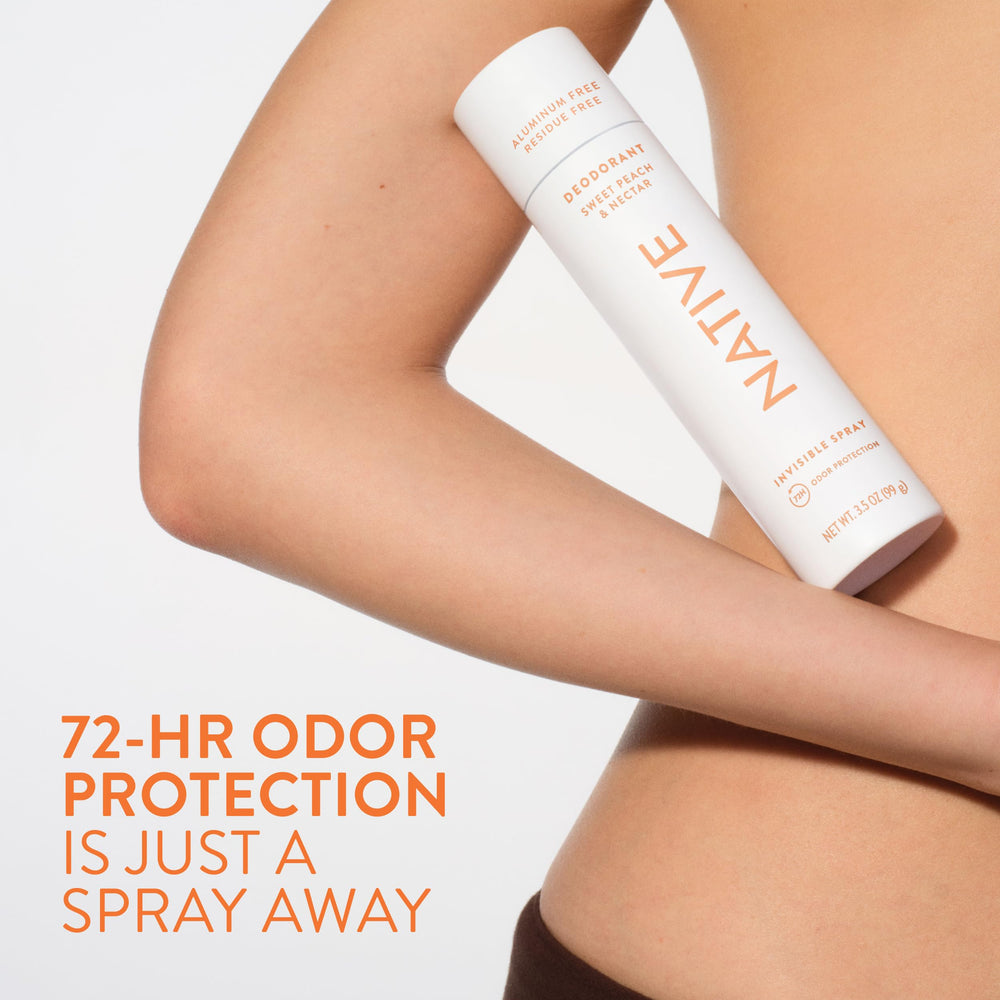 Native Deodorant Spray packaging highlighting nitrogen-propelled aluminum-free formula