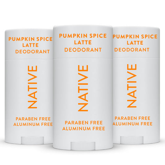 Native deodorant stick with pumpkin spice scent, aluminum-free formula for long-lasting odor control.