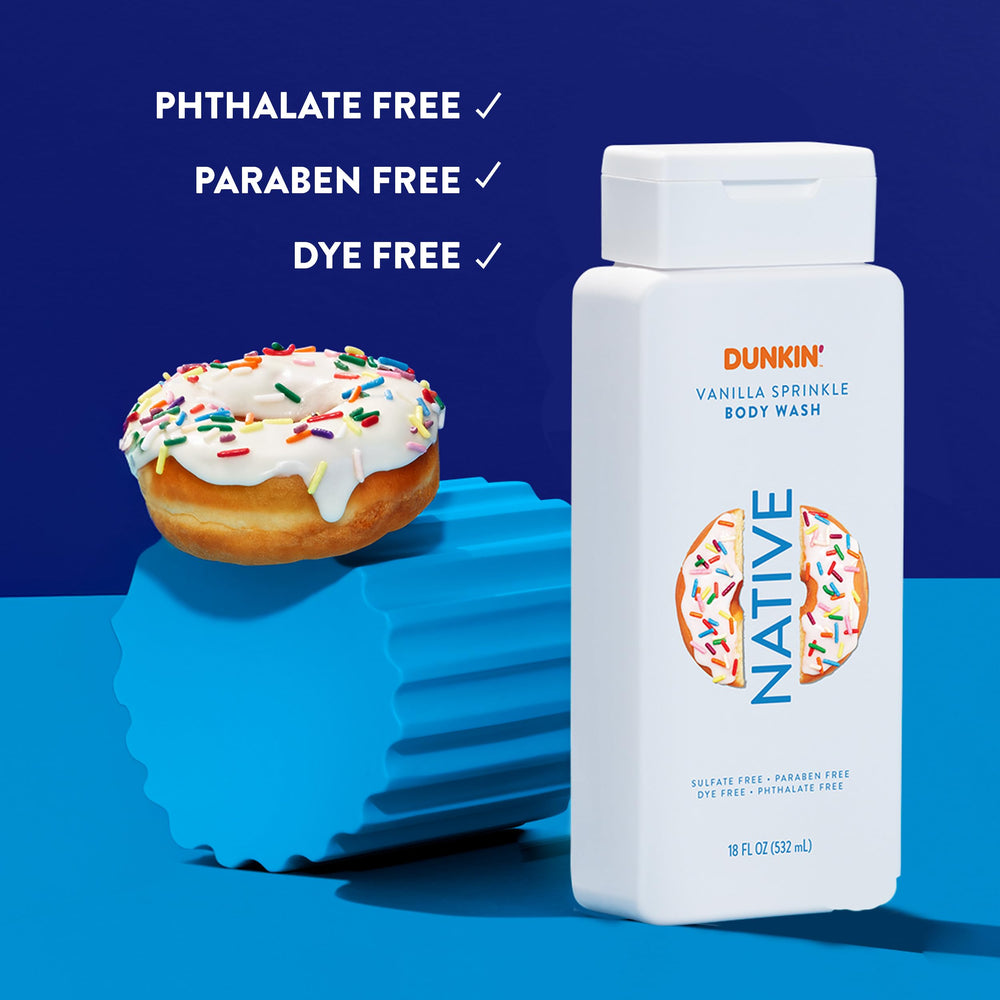 Native Dunkin Vanilla Sprinkle luxurious lather on skin for a pampering shower experience
