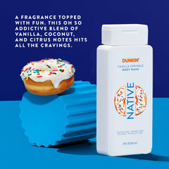 Native Dunkin Vanilla Sprinkle with loofah, easy shower setup for daily use