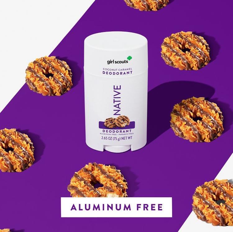 Native Girl Scout Coconut Caramel Deodorant scent swirl offers inviting fragrance for daily wear.