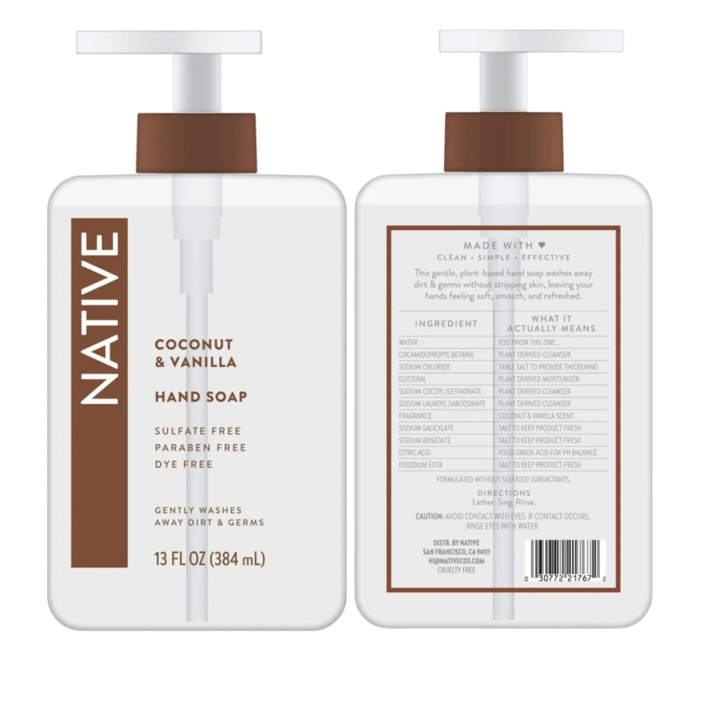 13 oz Native hand soap bottle with pump for long-lasting use at home