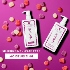 Native Holiday Gumdrop conditioner bottle pour shows smooth dispensing for hydrating routines.