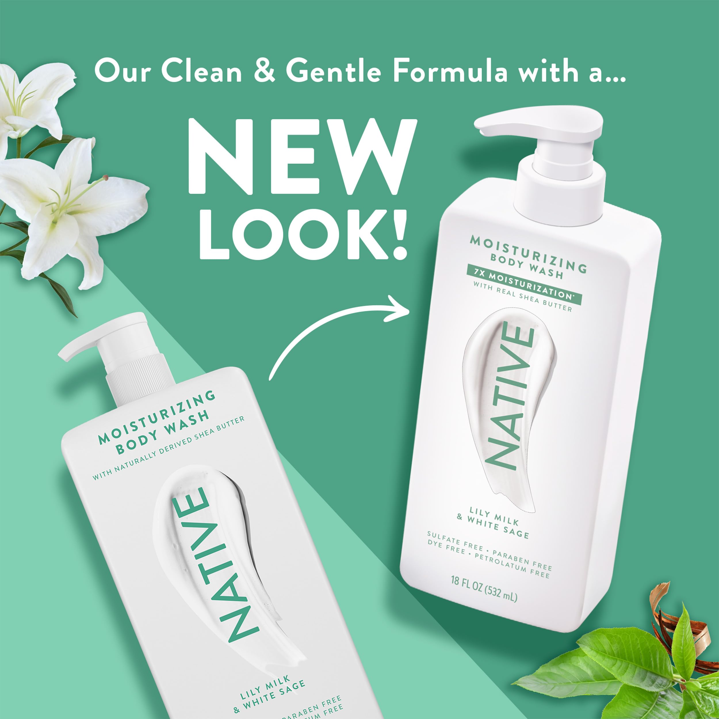 Native Moisturizing Body Wash label closeup with Lily Milk & White Sage