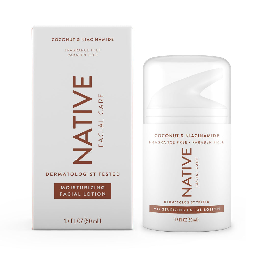 Native Moisturizing Daily Facial Moisturizer bottle demonstrates lightweight hydration for daily softness