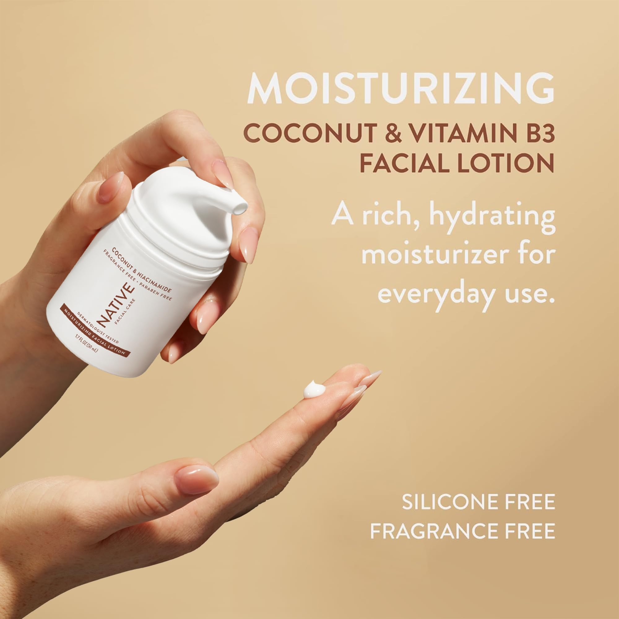 Native Moisturizing Daily Facial Moisturizer texture close up shows fast absorbing, non greasy formula