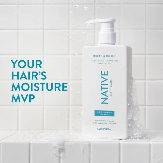 Native Ocean & Timber conditioner bottle pour for gentle moisture and manageability