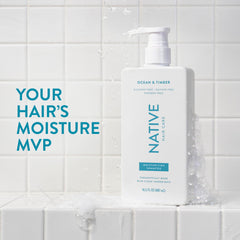 Native Ocean & Timber conditioner bottle pour for gentle moisture and manageability