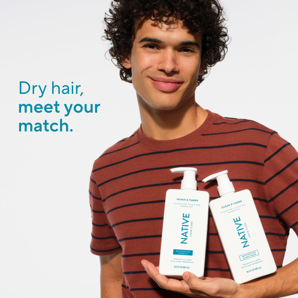 Native Ocean & Timber conditioner smooths damp strands for easy detangling