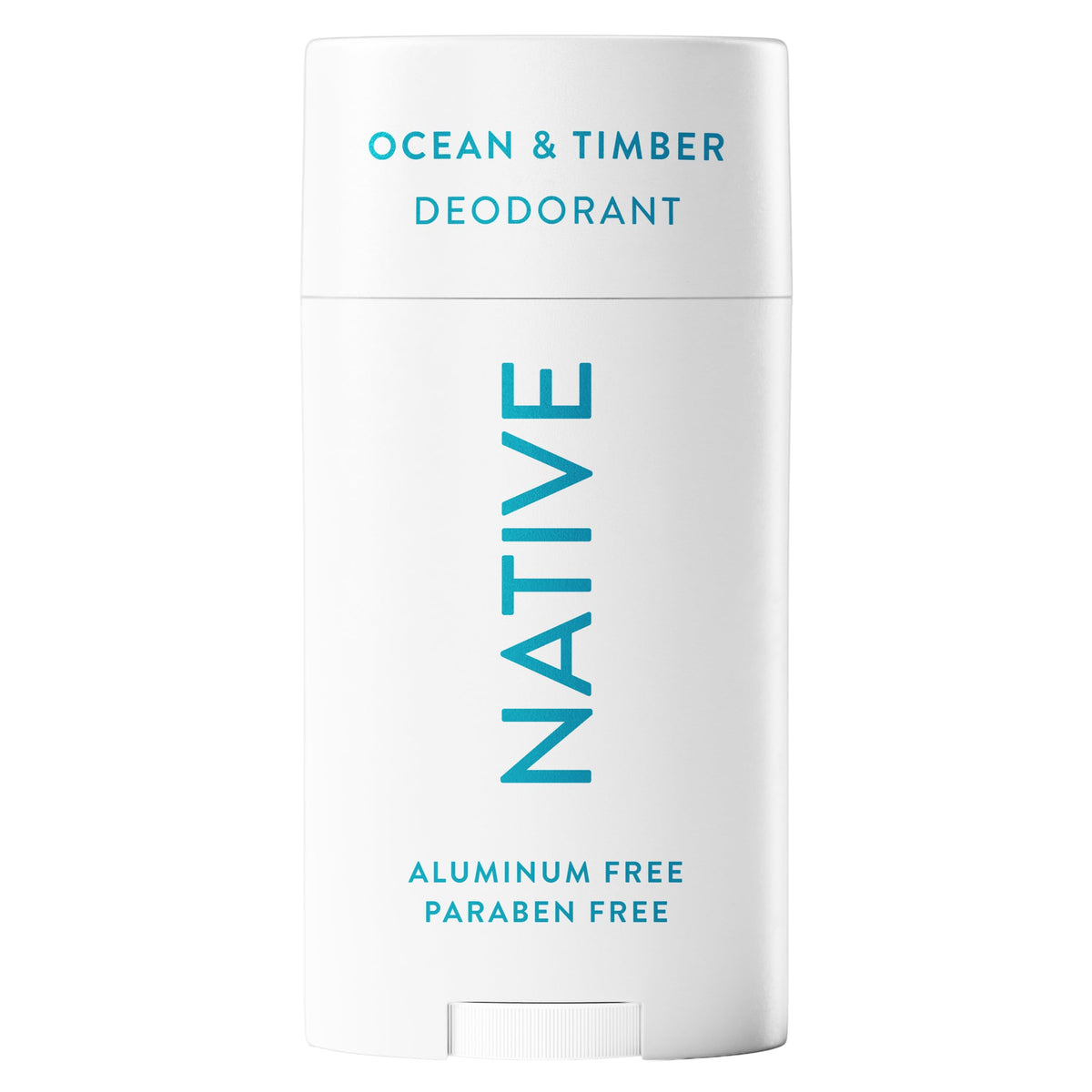 Native Ocean & Timber deodorant stick closeup; smooth texture for effortless daily use.