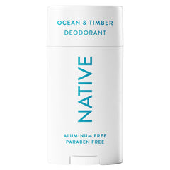 Native Ocean & Timber deodorant stick closeup; smooth texture for effortless daily use.