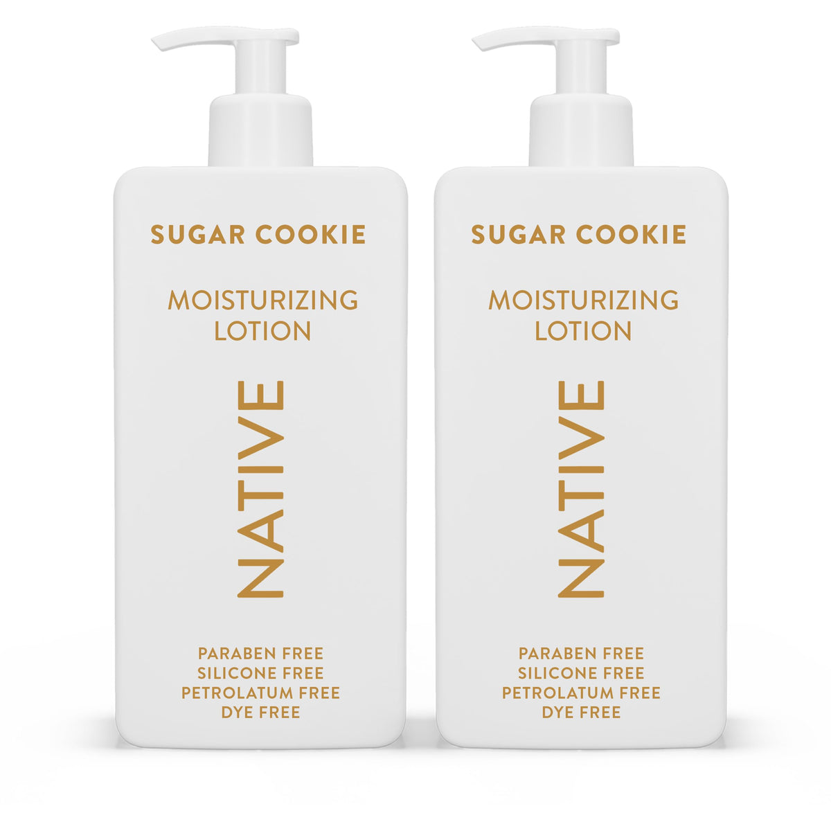 Native Sugar Cookie body lotion bottle delivers deep hydration for soft, smooth skin.