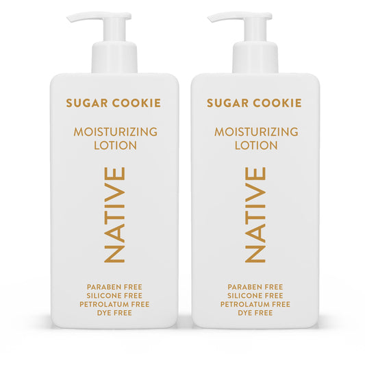 Native Sugar Cookie body lotion bottle delivers deep hydration for soft, smooth skin.