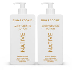 Native Sugar Cookie body lotion bottle delivers deep hydration for soft, smooth skin.