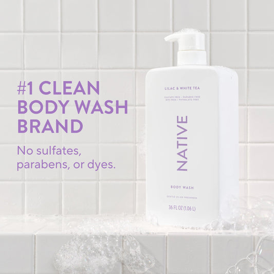 Native sulfate-free body wash foam closeup; gentle, hydrating cleanse