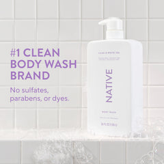 Native sulfate-free body wash foam closeup; gentle, hydrating cleanse