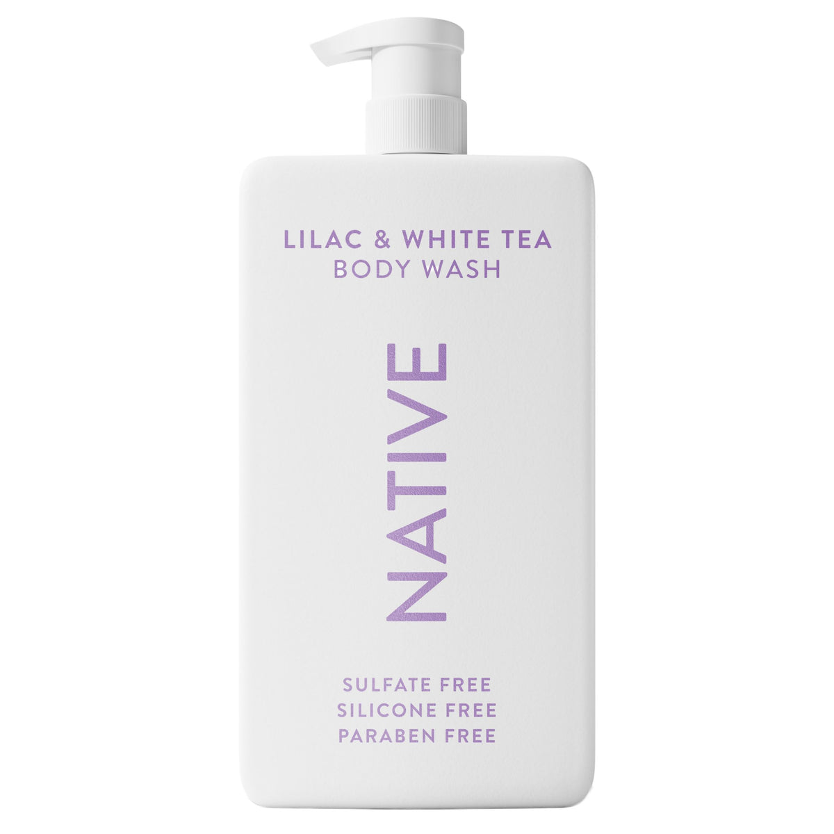 Native sulfate-free body wash lilac-white-tea bottle; luxurious lather for daily cleansing