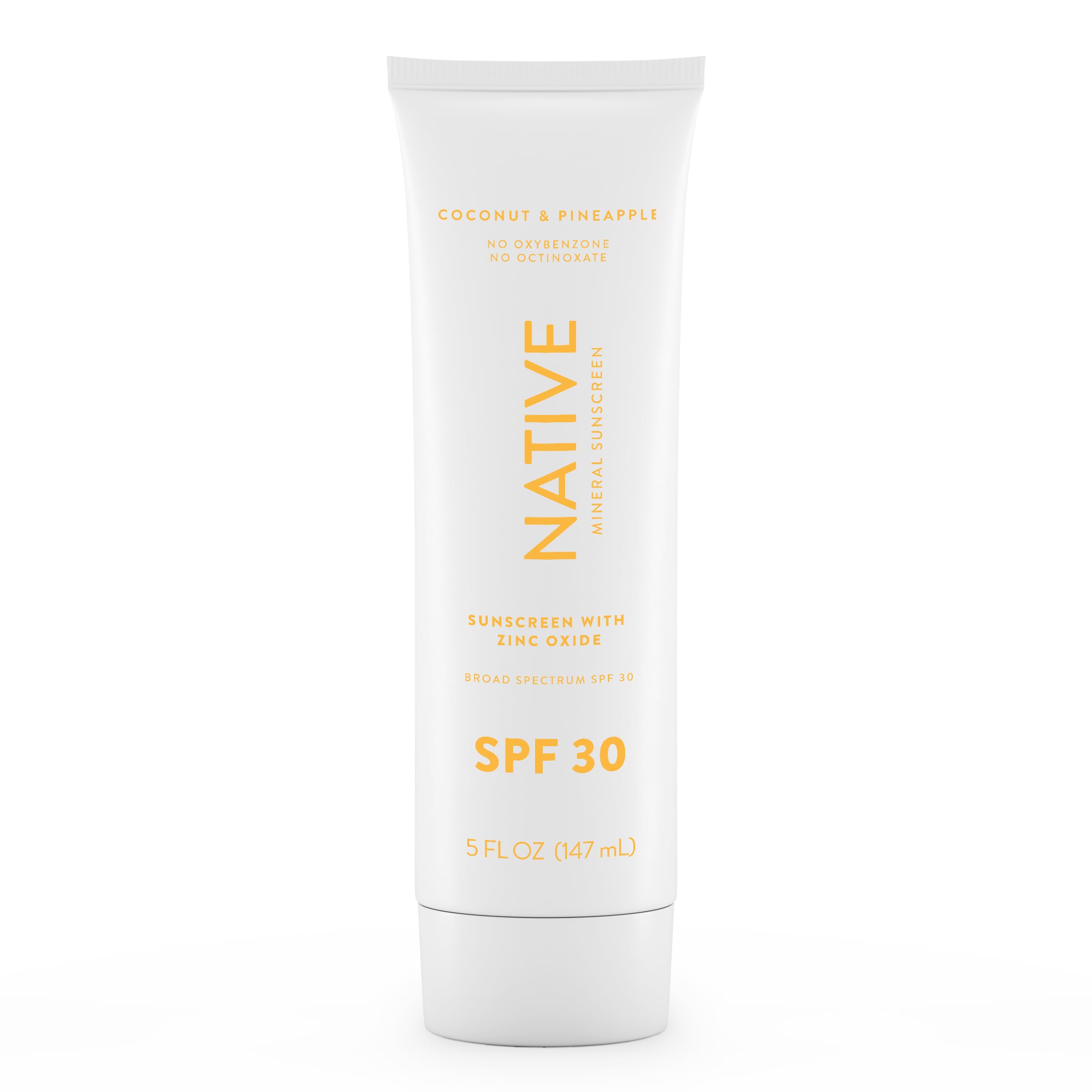 Native Sunscreen SPF 30 with pineapple-coconut scent for daily beach protection.