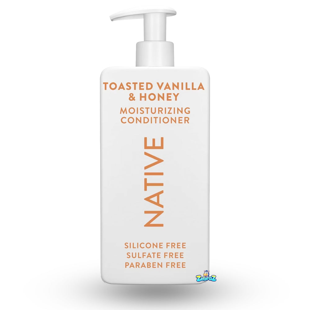 Native Toasted Vanilla & Honey shampoo label highlights vegan, sulfate-free formula.