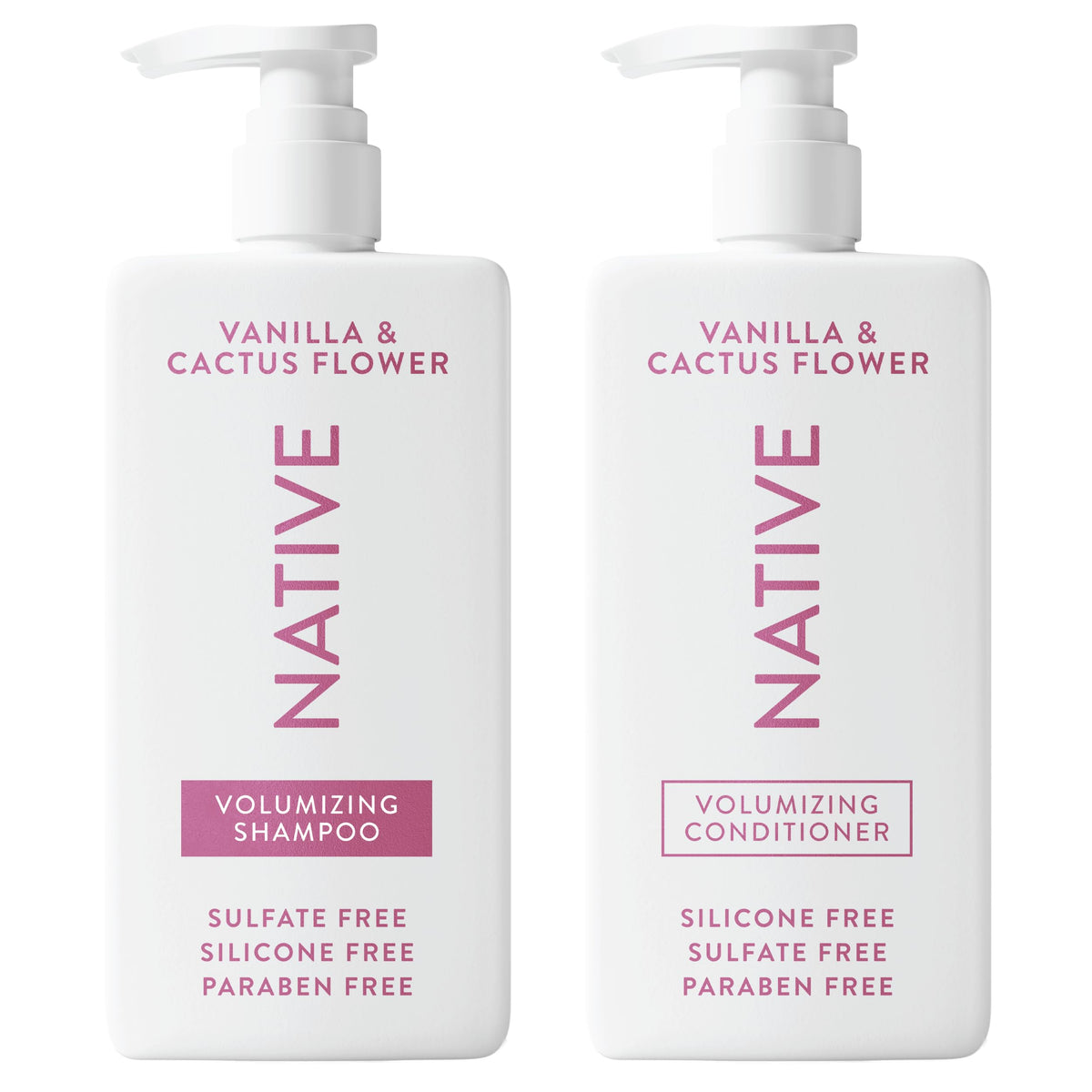 Native Vanilla & Cactus Flower 2-in-1 shampoo bottle with gentle cleansing and fragrance.