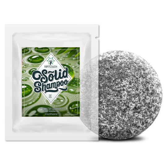 Natouch shampoo bar packaging highlighting sustainable, travel-friendly design.