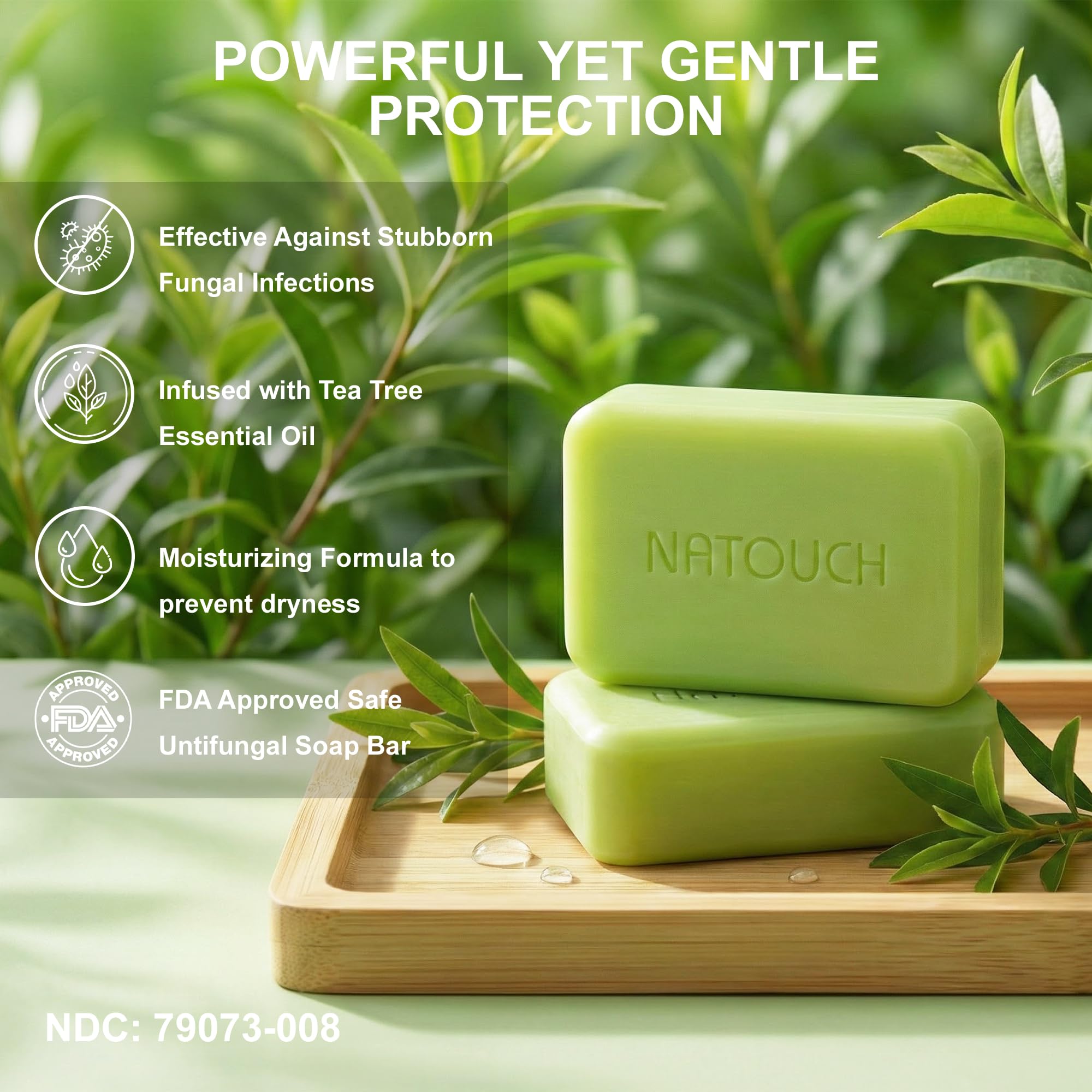 Natouch tea tree oil soap bar close-up with invigorating lather and fresh scent