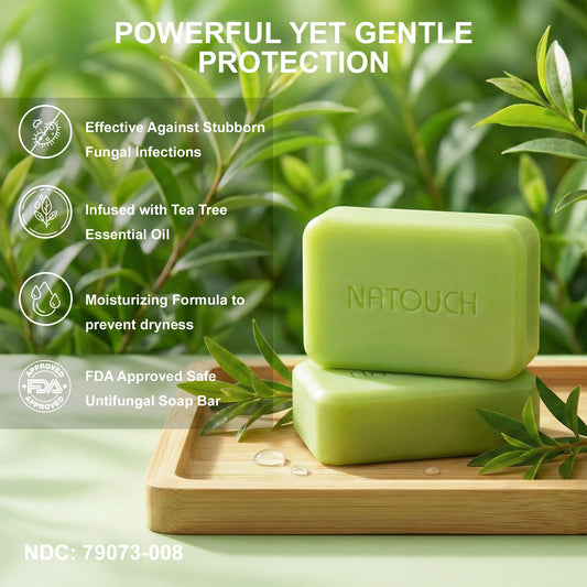 Natouch tea tree oil soap bar close-up with invigorating lather and fresh scent
