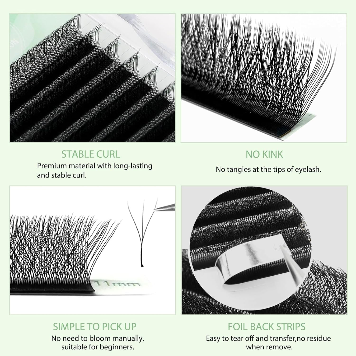 NATUHANA easy fanning cluster design facilitates smooth lash grafting.