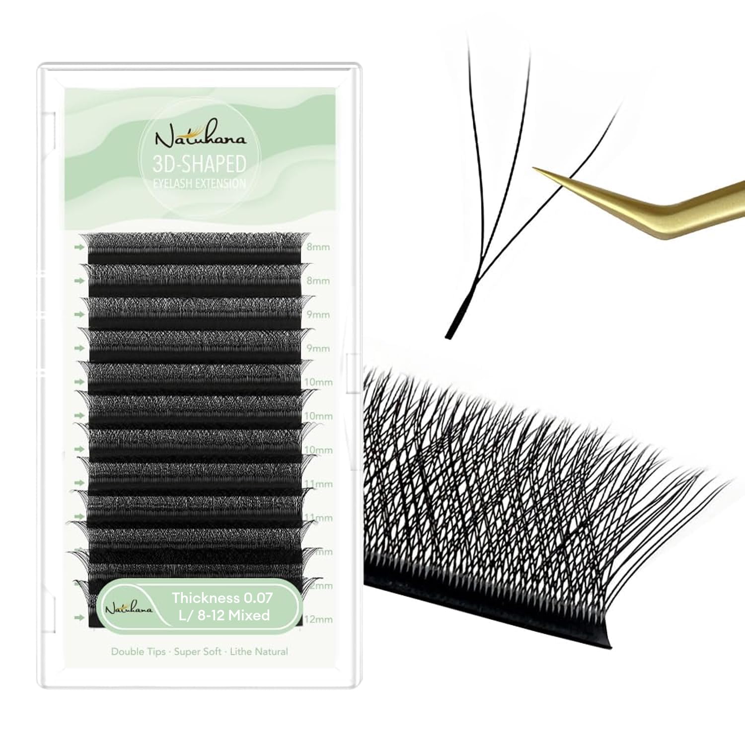 NATUHANA W-shaped Clover lash extensions on strip offer quick, natural-looking volume.