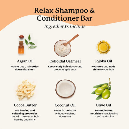 NATURÉL Relax conditioner bar packaging emphasizes hydration for frizz-prone hair.