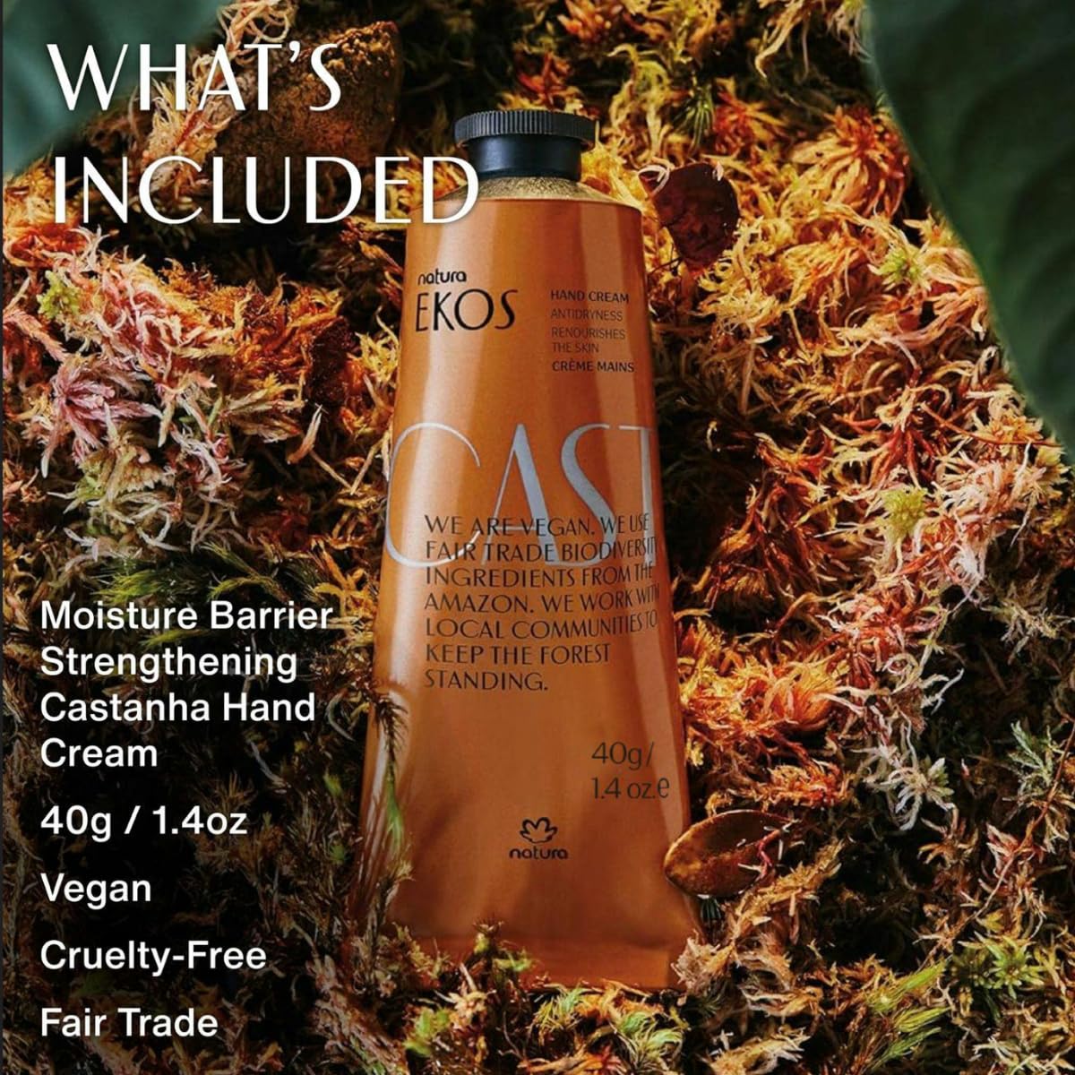 Natura Castanha Hand Cream ingredients label highlights natural origins