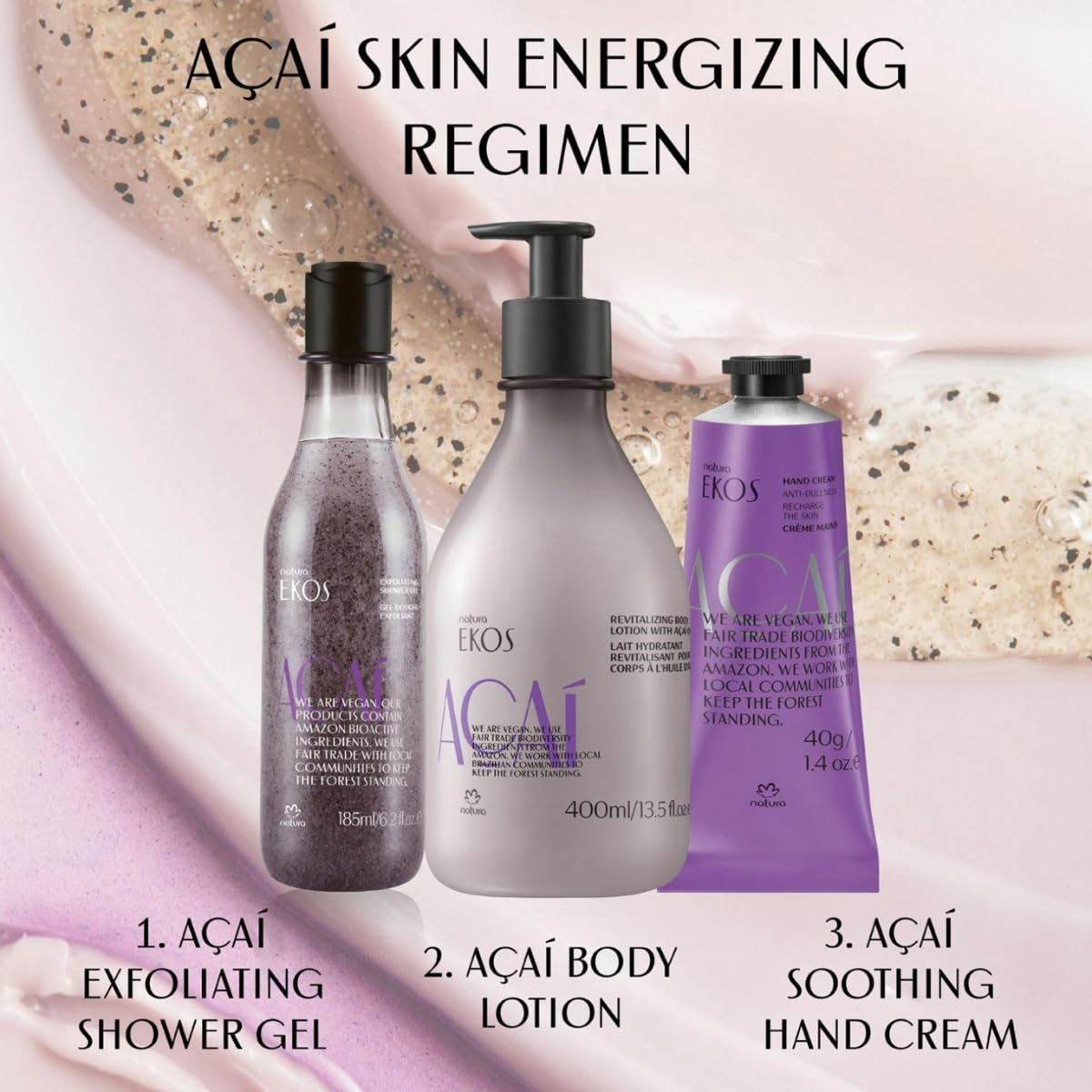 Natura Ekos Açaí Revitalizing hands application shows post-shower nourishment