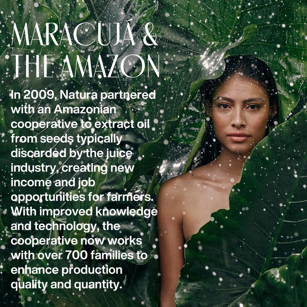 Natura Ekos Maracujá packaging box emphasizes sustainability and ethical sourcing