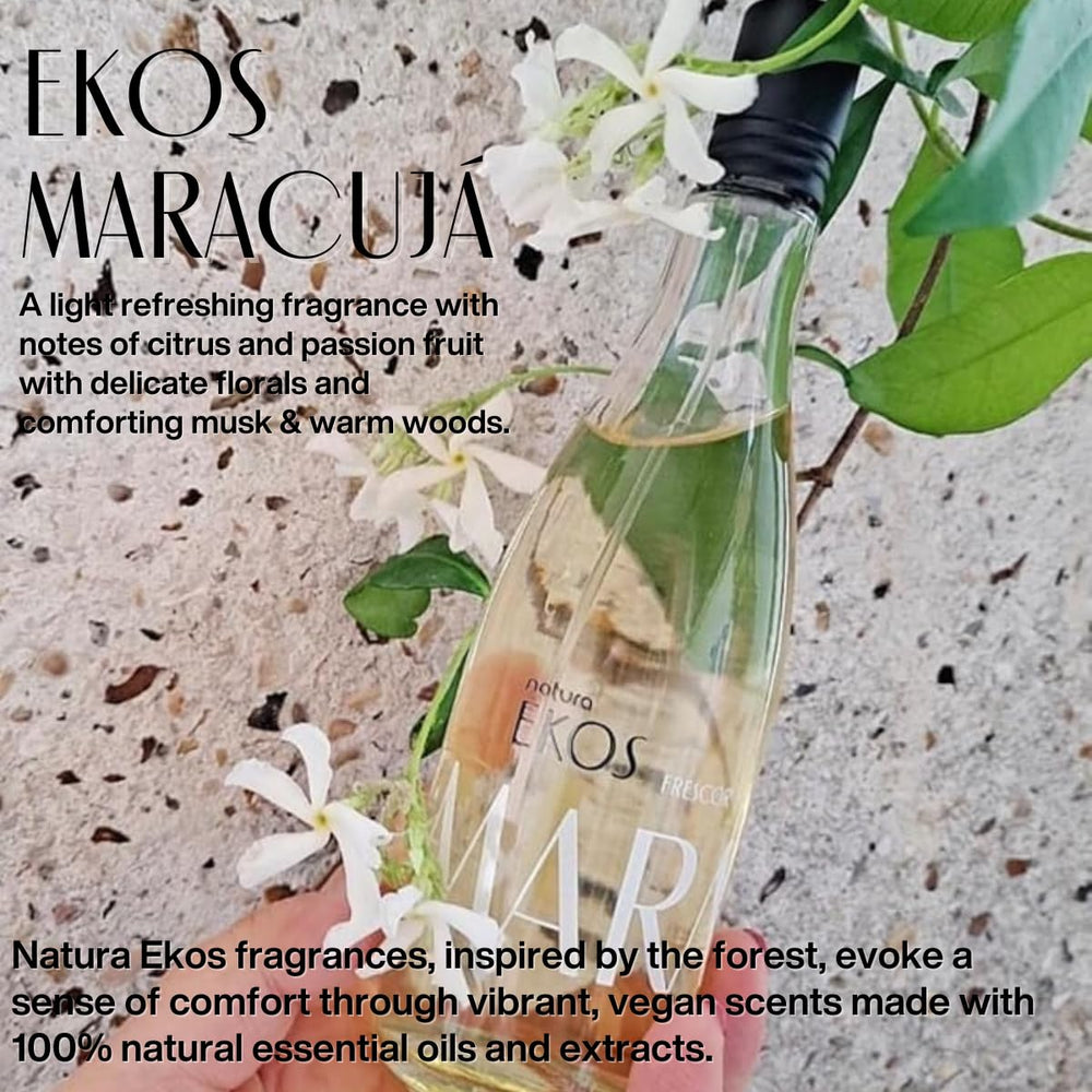 Natura Ekos Maracujá spray application demonstrates easy, refreshing mist