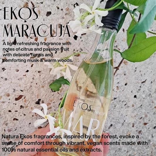 Natura Ekos Maracujá spray application demonstrates easy, refreshing mist