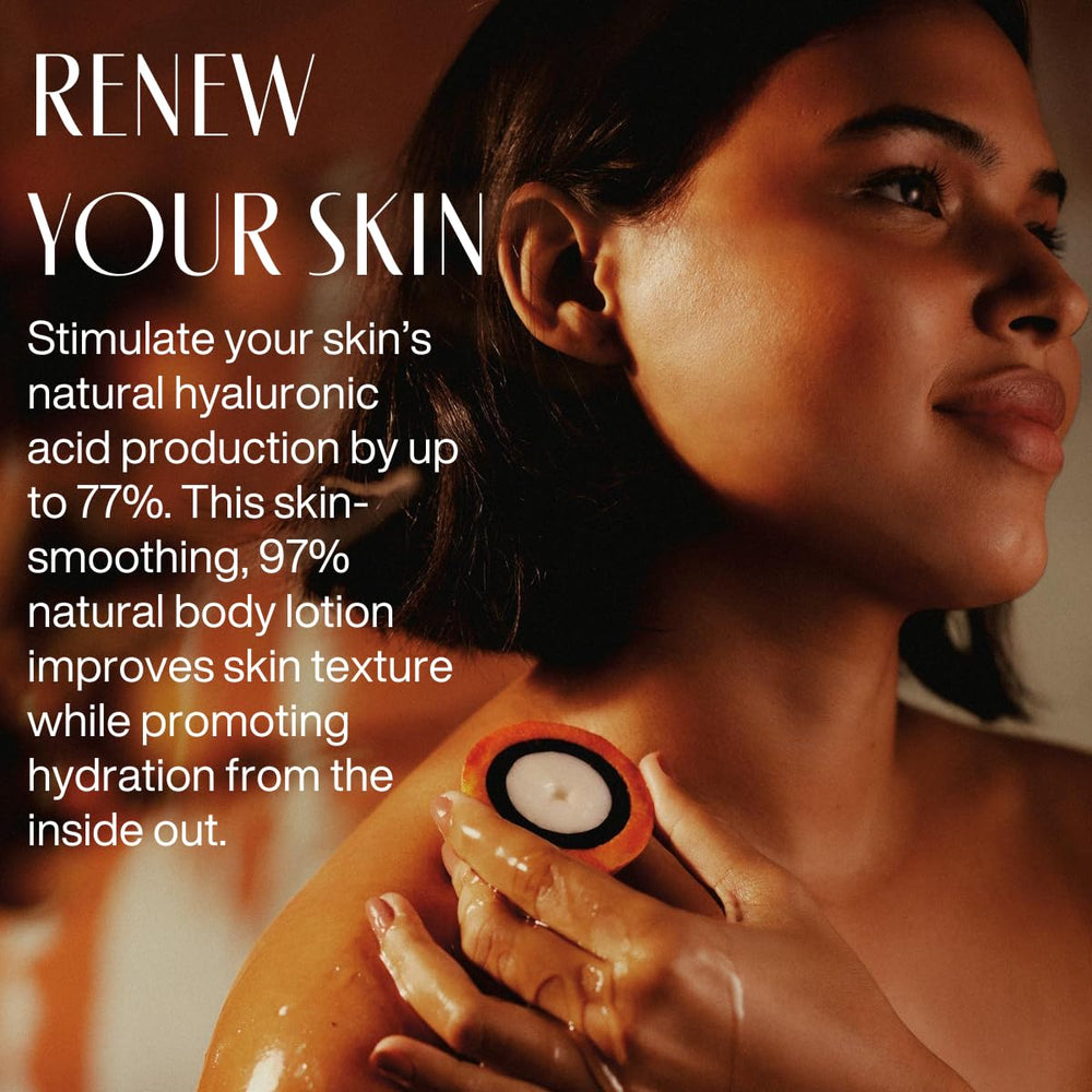 Hydration boost close-up showing lotion being applied to the skin.
