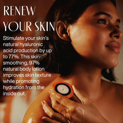 Hydration boost close-up showing lotion being applied to the skin.