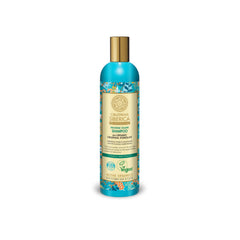 Natura Siberica Oblepikha Shampoo bottle front showing organic formula for voluminous roots.
