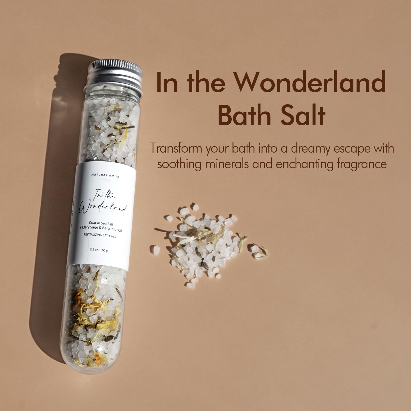 Natural Amor bath bomb closeup reveals gentle fizz and soothing bubbles.
