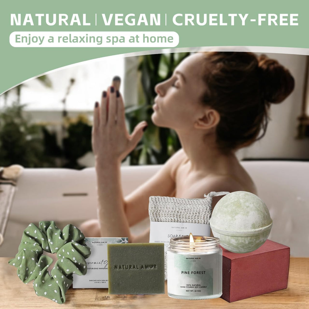Natural Amor Green Spa Gift Set hair scrunchie for hair care.