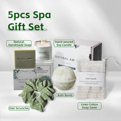 Natural Amor Green Spa Gift Set pine candle for ambient scent.