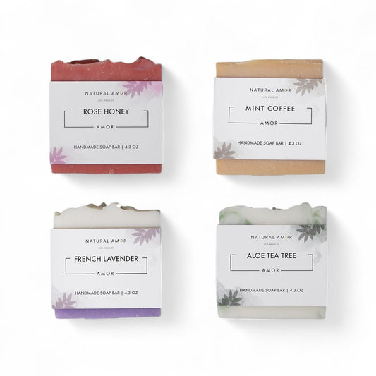 Natural Amor Los Angeles 4-pack soap bars for all skin types, gentle daily cleanse.