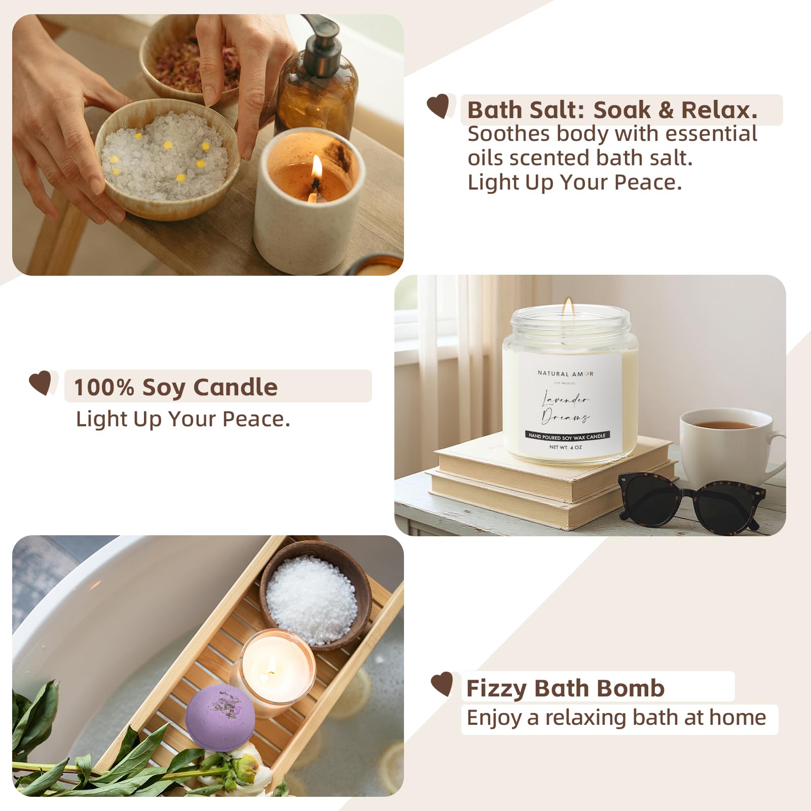 Natural Amor Los Angeles lavender bath salt enhances a calming bath ritual.