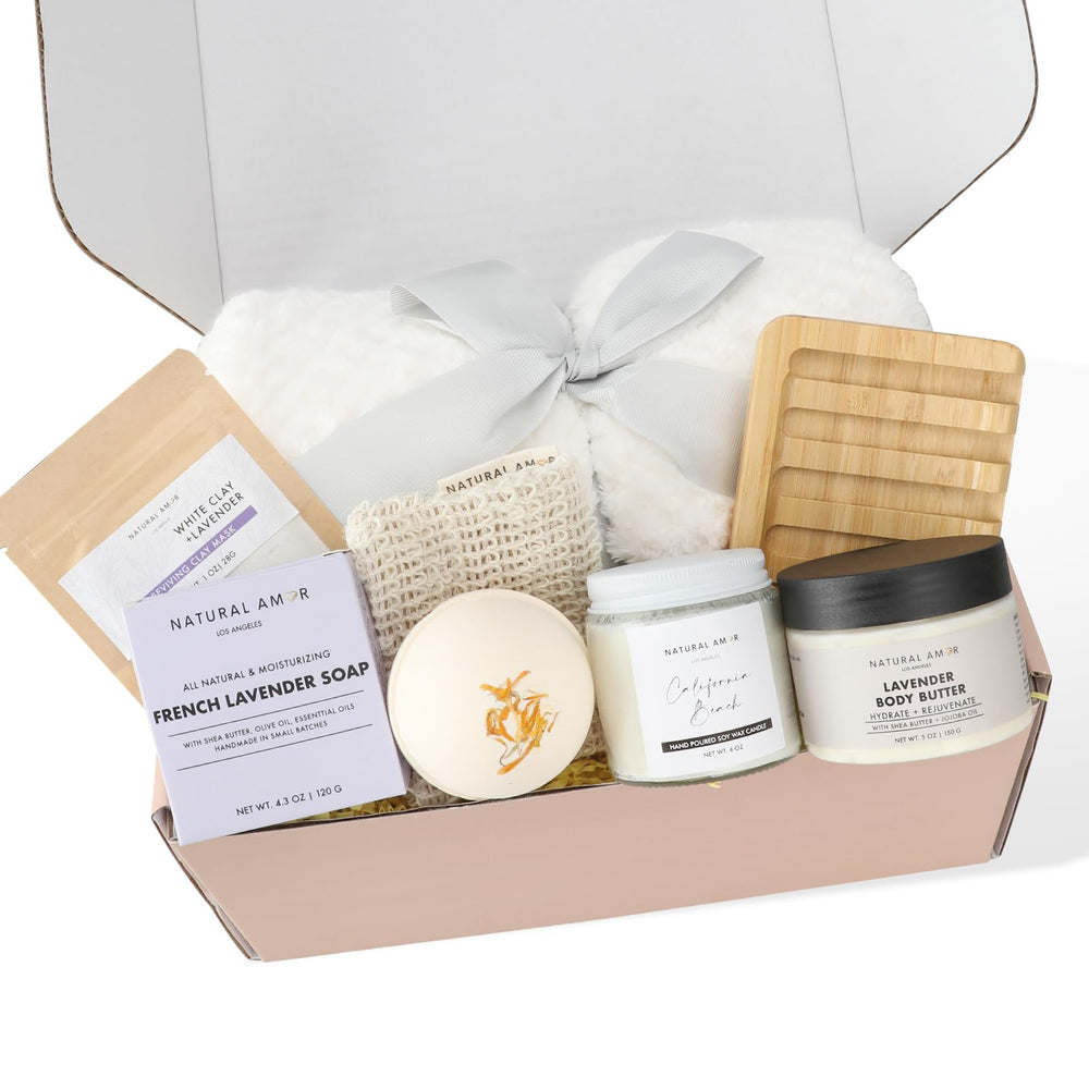 Natural Amor Los Angeles blanket with grey ribbon for cozy self-care moments