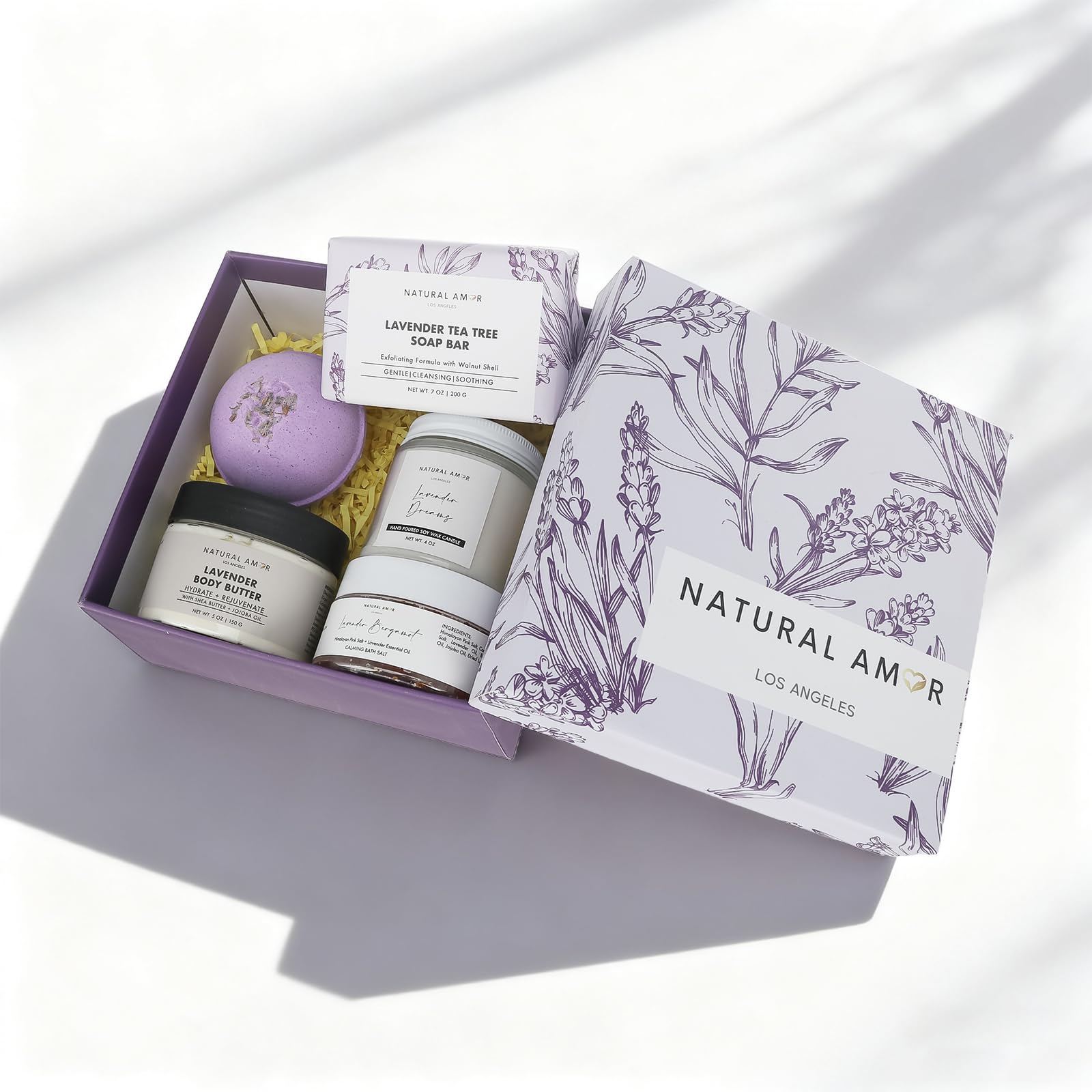 Natural Amor Los Angeles lavender body butter nourishes skin during daily pampering.