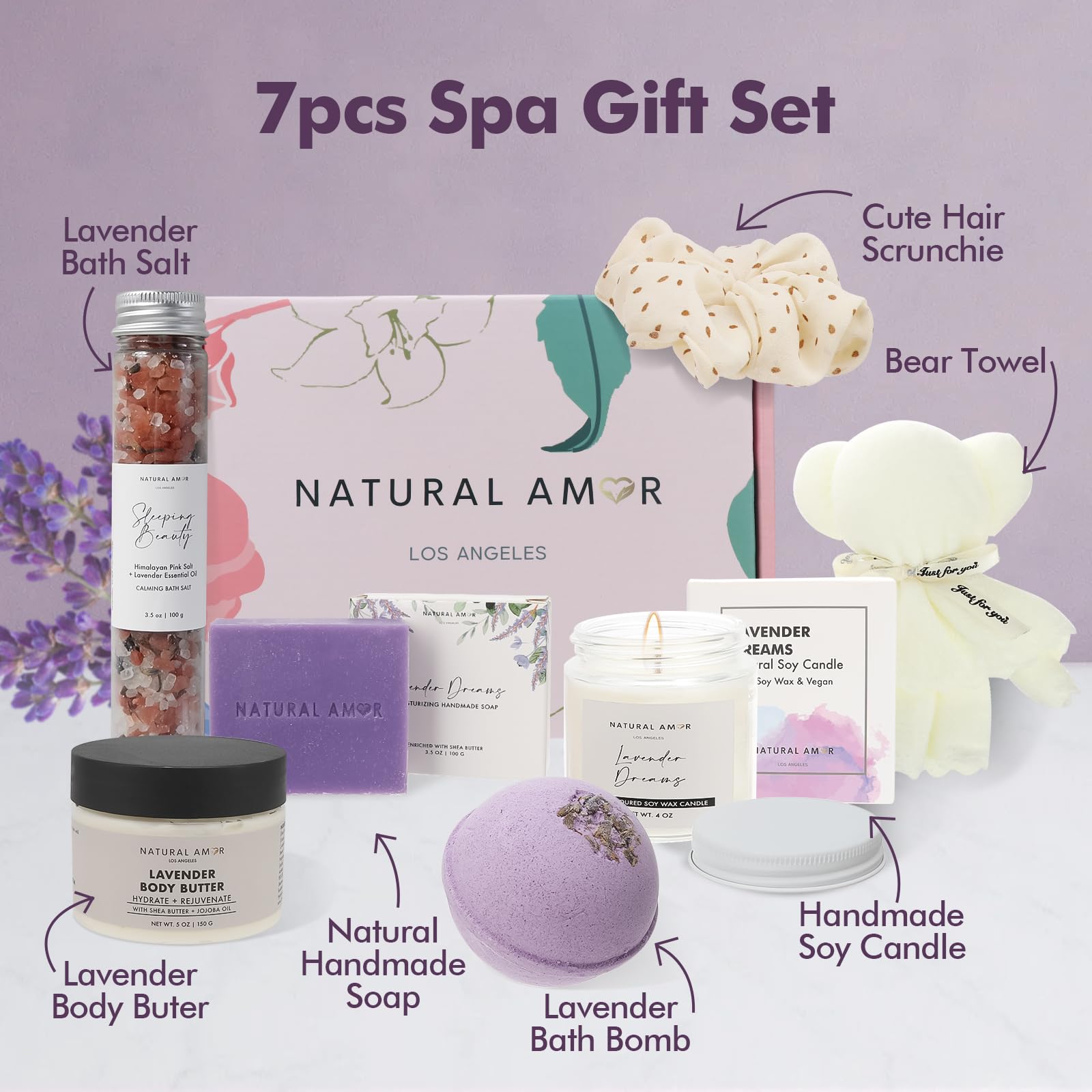 Natural Amor Los Angeles lavender candle creates a calming ambiance for unwinding.