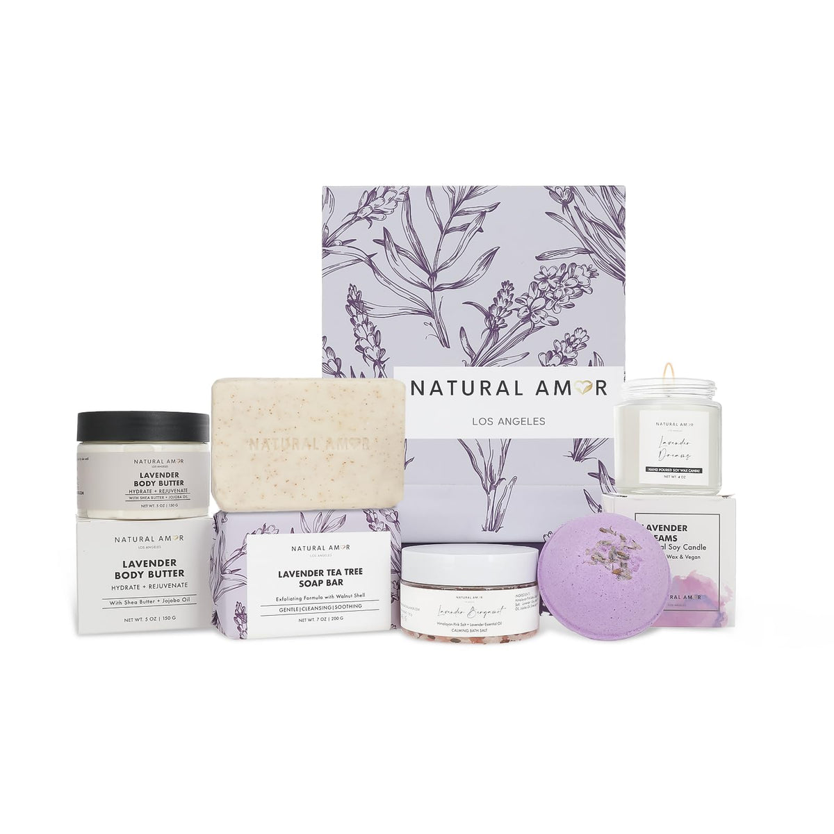 Natural Amor Los Angeles lavender spa gift box, ideal for gifting and home pampering.