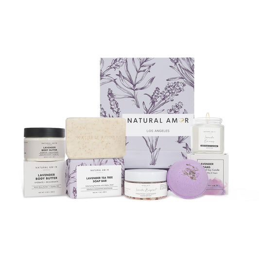 Natural Amor Los Angeles lavender spa gift box, ideal for gifting and home pampering.