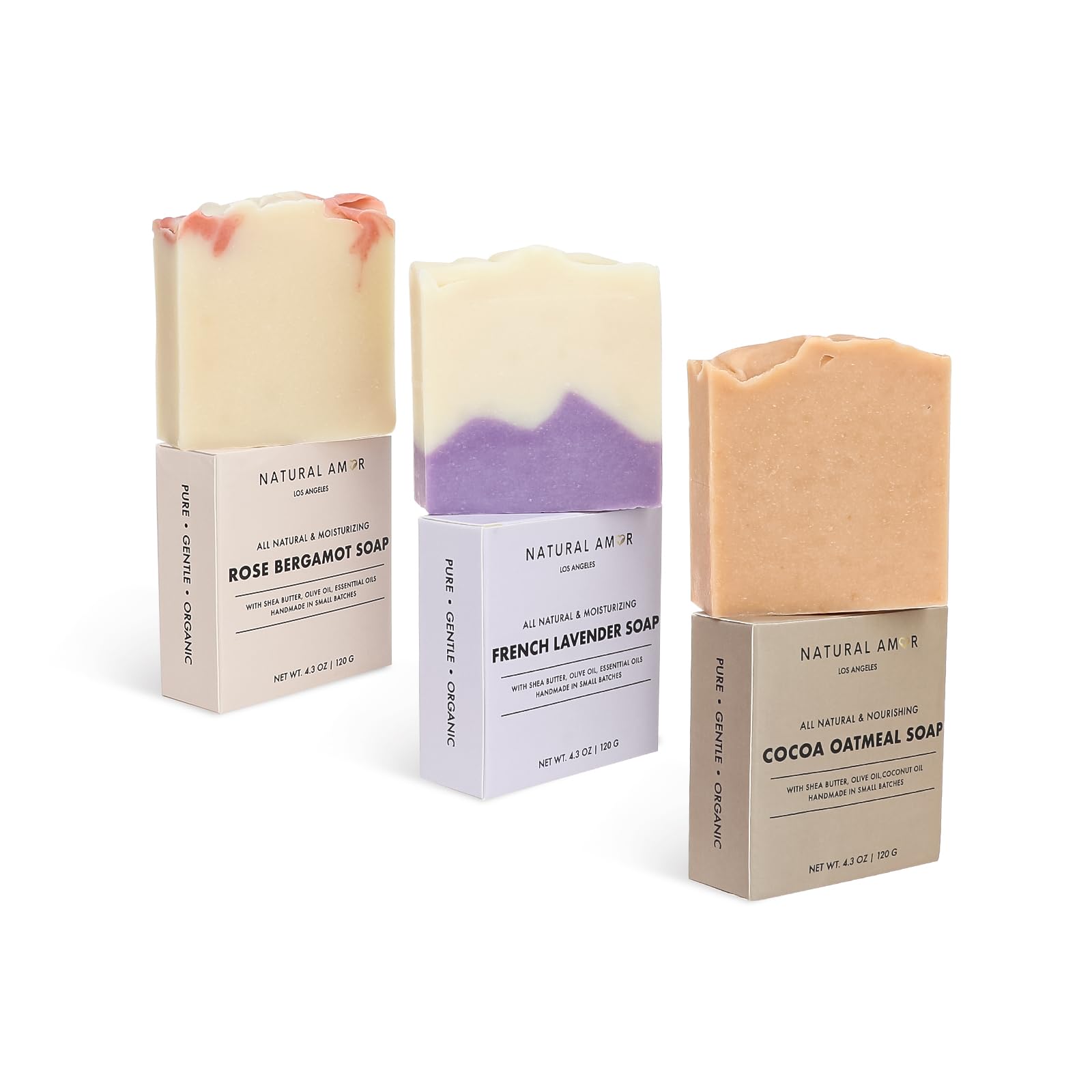 Natural Amor Los Angeles Rose Bergamot soap bar with delicate floral aroma.